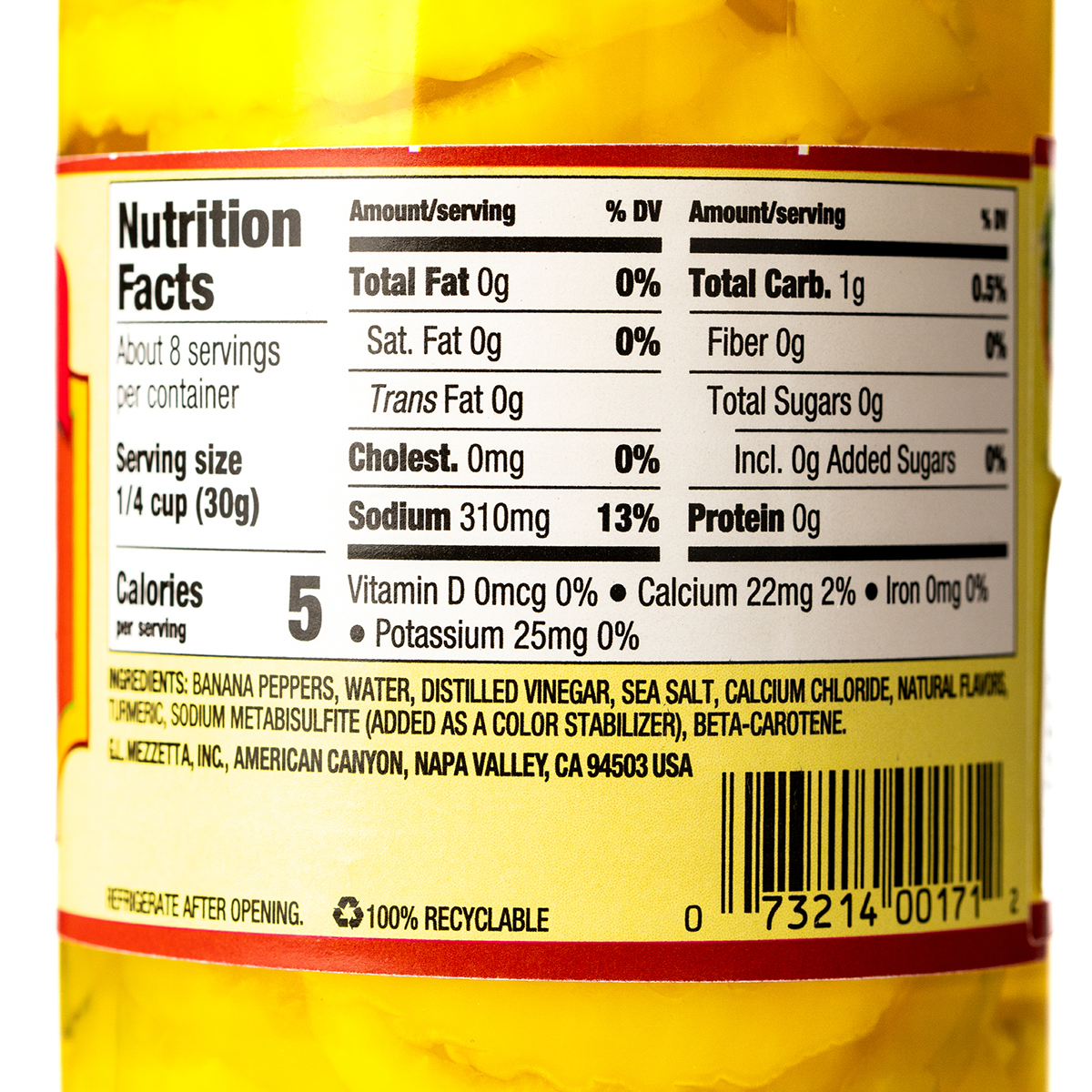 Crisp Mezzetta Hot Pepper Rings in a jar, showcasing vibrant red hot peppers sliced into rings for spicy flavor.