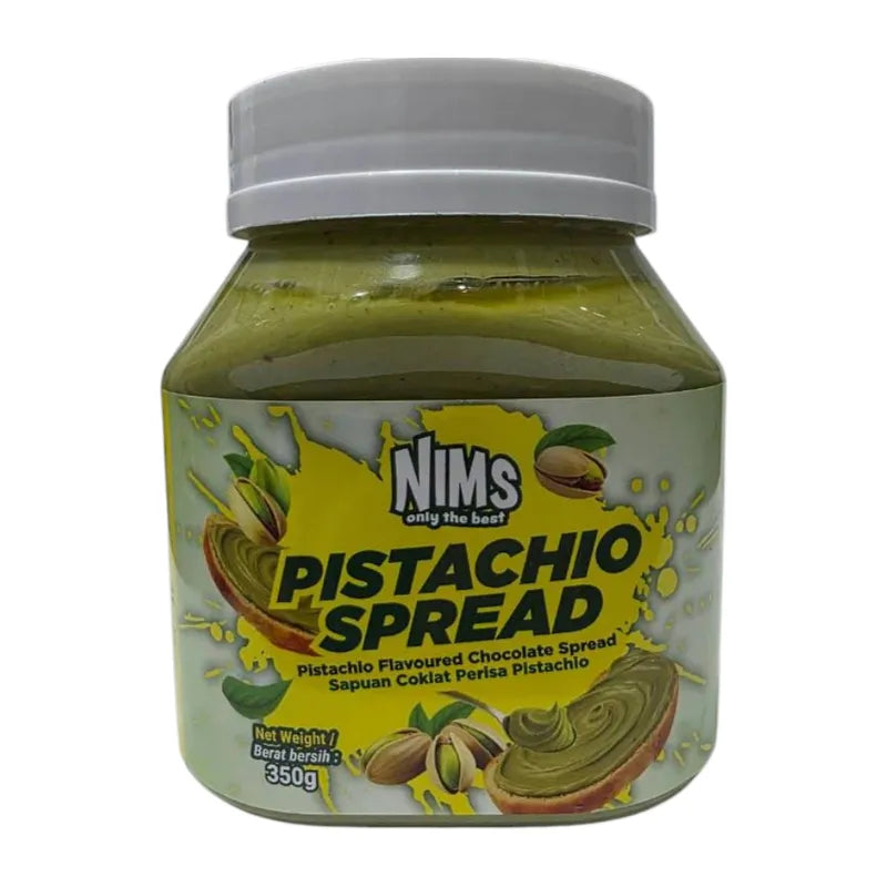 Nims Chocolate Spread jar from dry grocery section, smooth chocolate spread with rich texture and creamy appearance.