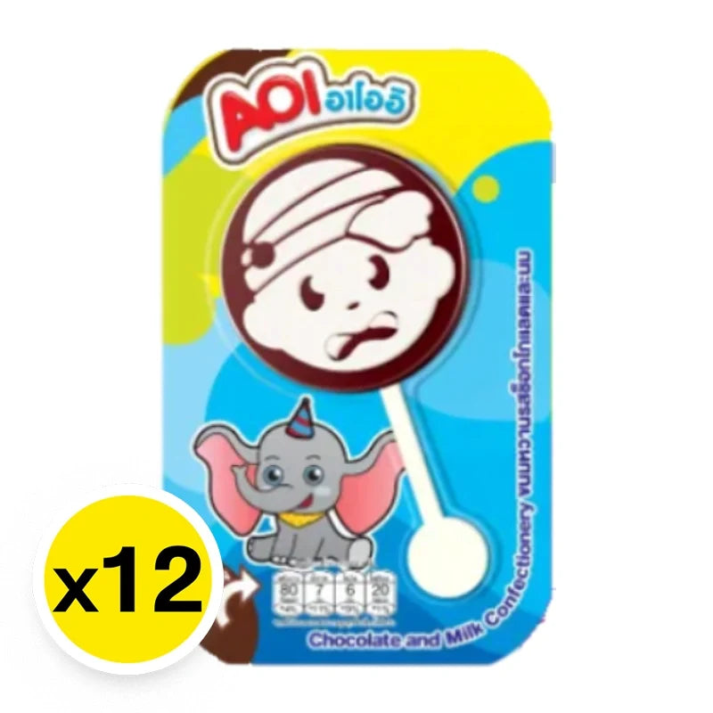 AOI chocolate with strawberry and milk confectionery, 12g dry grocery item, showing the colorful wrapped candy.