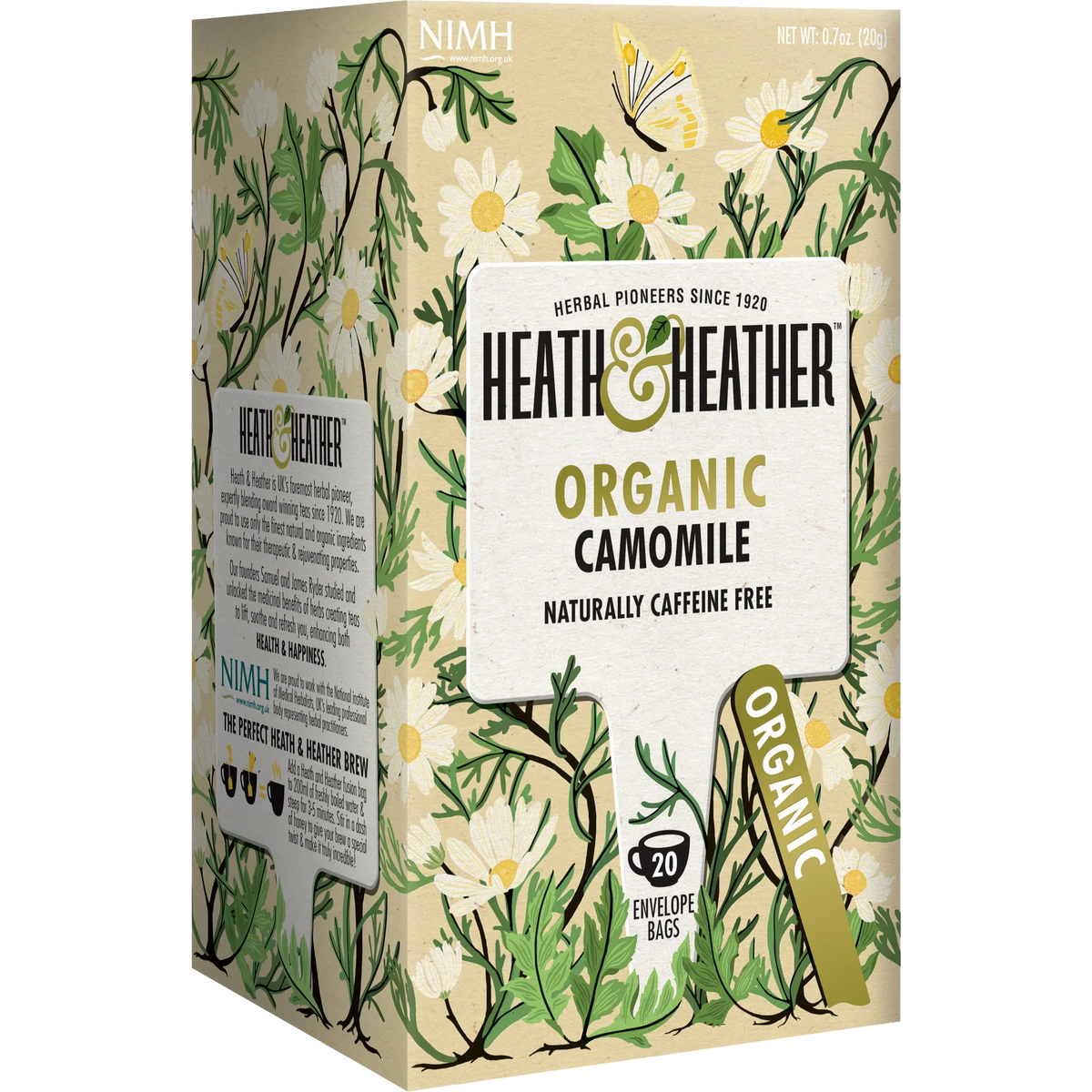 Heath and Heather organic chamomile tea drink in a clear glass, showcasing a warm, golden-colored herbal beverage.