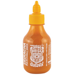 Crying Thaiger Sriracha Mayo Chili Sauce bottle, spicy condiment for sandwiches, burgers, and snacks, with red and white labeling.