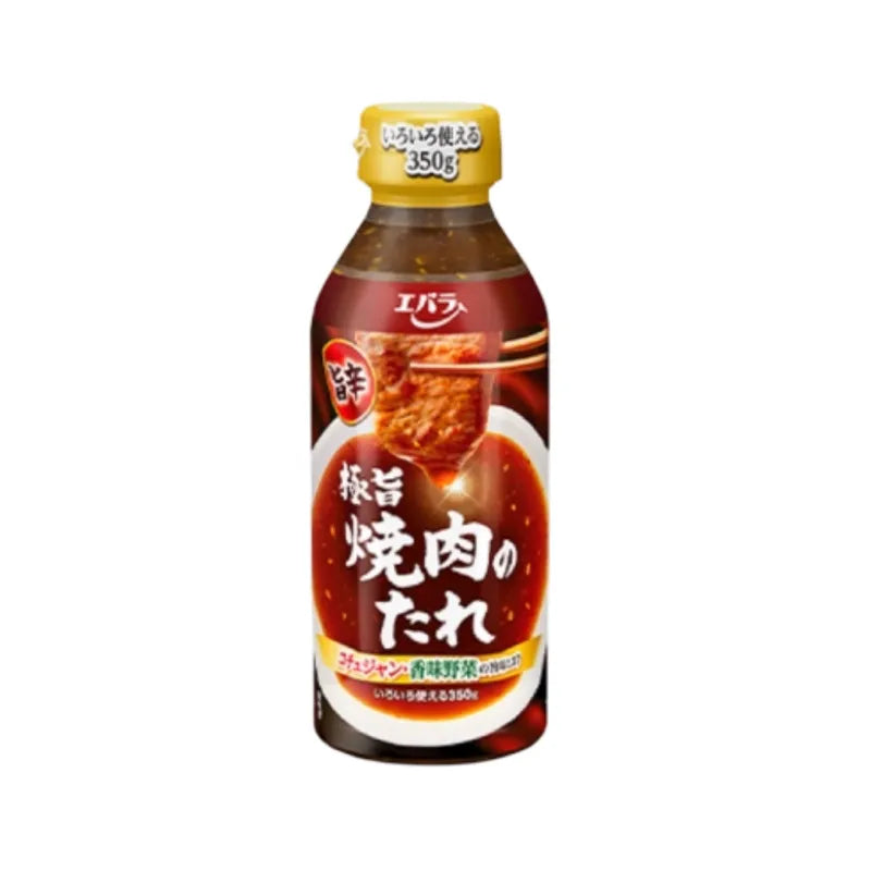 Ebara Goku Uma Yakiniku No Tare Umakara sauce bottle, 350g, Japanese dry grocery condiment for grilling and dipping.