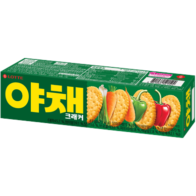 Lotte vegetable cracker snack featuring a crispy, colorful cracker with vegetable flavor details on the packaging.