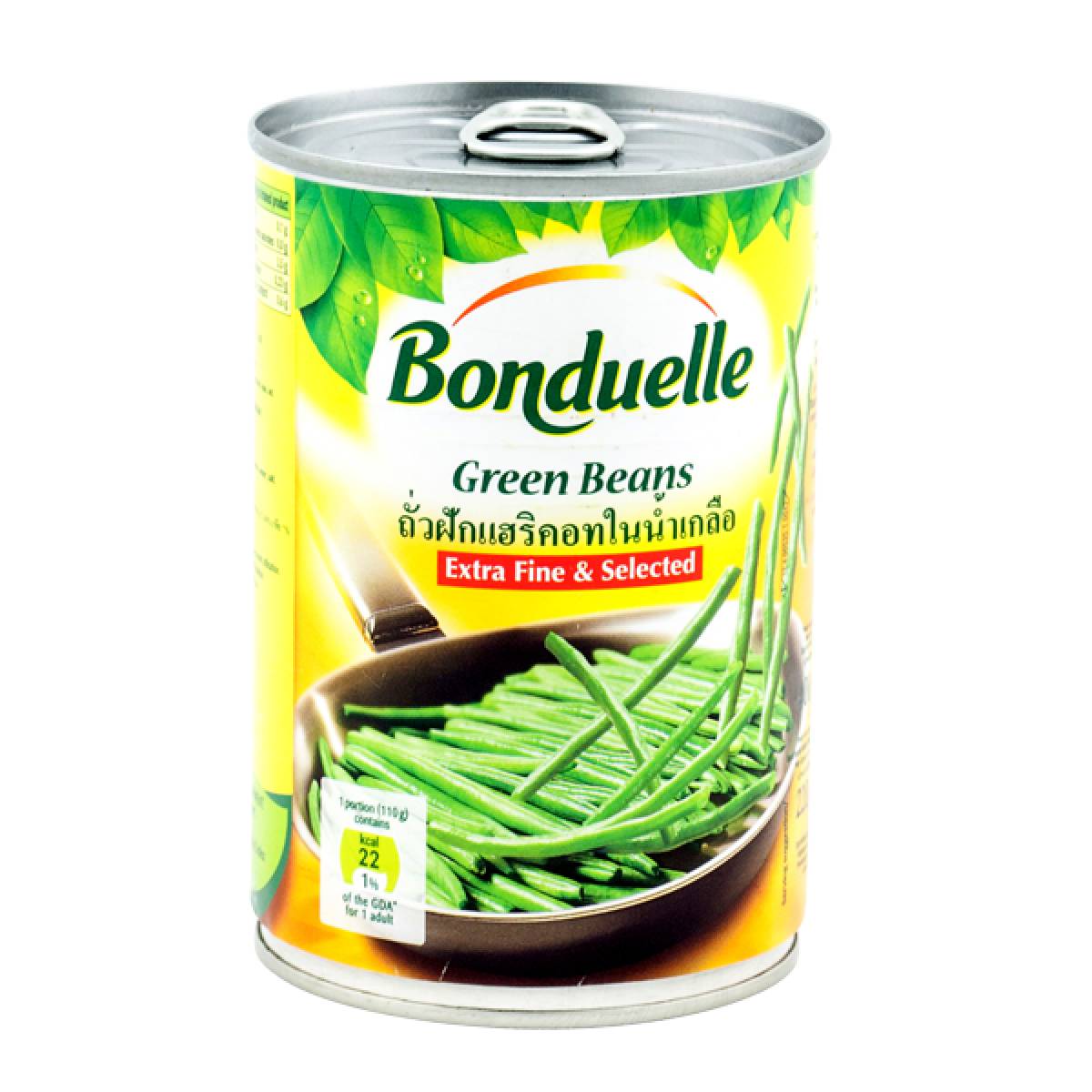Canned Bonduelle Haricot Beans in a labeled grocery can, ready for cooking or meal preparation.