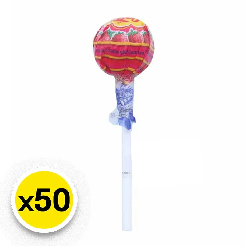 Chupa Chups fruit-flavored lolipop candies in 9.5g packs, 50 pieces, colorful confections from the Chupa Chups snack collection.
