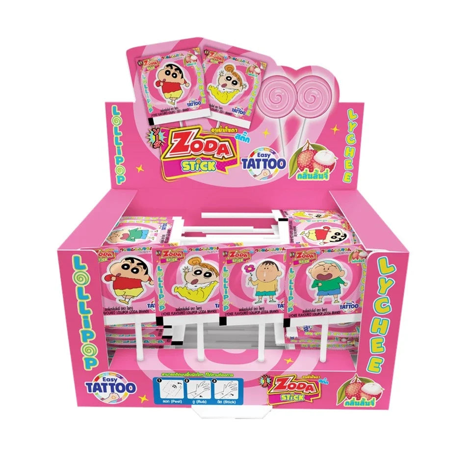 Zoda Lychee Flavor Lollipop Sticks featuring Crayon Shin Chan design, 50-piece snack confectionery in dry grocery section