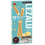Bourbon Lezalu confectionery snack with layered biscuit and chocolate coating, packaged in a wrapper.