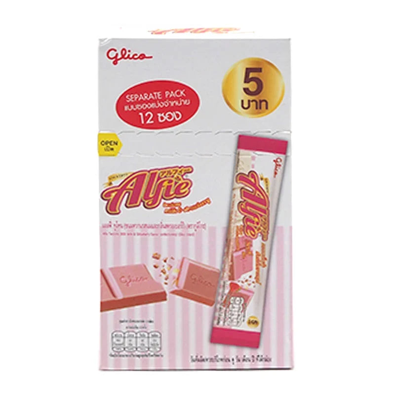 Alfle Two Tone Milk and Strawberry snack packs, 15g x 12, in colorful packaging, ideal for quick, tasty treats.