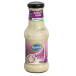 Remia garlic sauce in a jar, creamy and flavorful, suitable for cooking or as a condiment for various dishes.