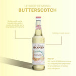 Monin Butterscotch Syrup 700ml bottle, ideal for coffee and desserts, with a rich butterscotch flavor and smooth texture.