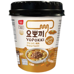 Youngpoong Yopokki Bulgogi Topokki Cup, Korean spicy rice cake snack in a convenient cup packaging.
