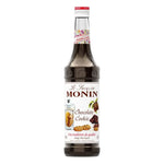 Monin Chocolate Cookies Syrup 700ml bottle, ideal for baking and coffee, featuring rich chocolate and cookie flavor in a clear plastic bottle
