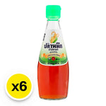 Squid Brand Fish Sauce 300ml bottle, part of a six-pack, in a clear plastic bottle with a label, used for cooking and seasoning.