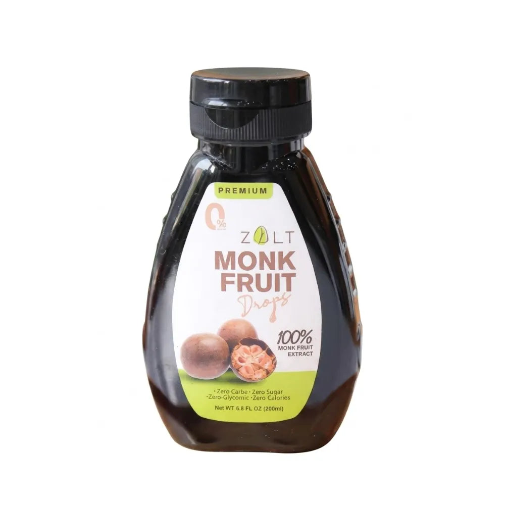 Zalt 100% Lo Han Guo syrup concentrate in a bottle, keto-friendly natural sweetener for dry grocery use.
