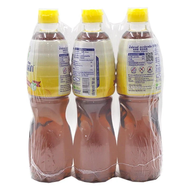 Three 700ml bottles of Squid Brand Fish Sauce Yellow, a Filipino dry grocery ingredient, shown in the image.