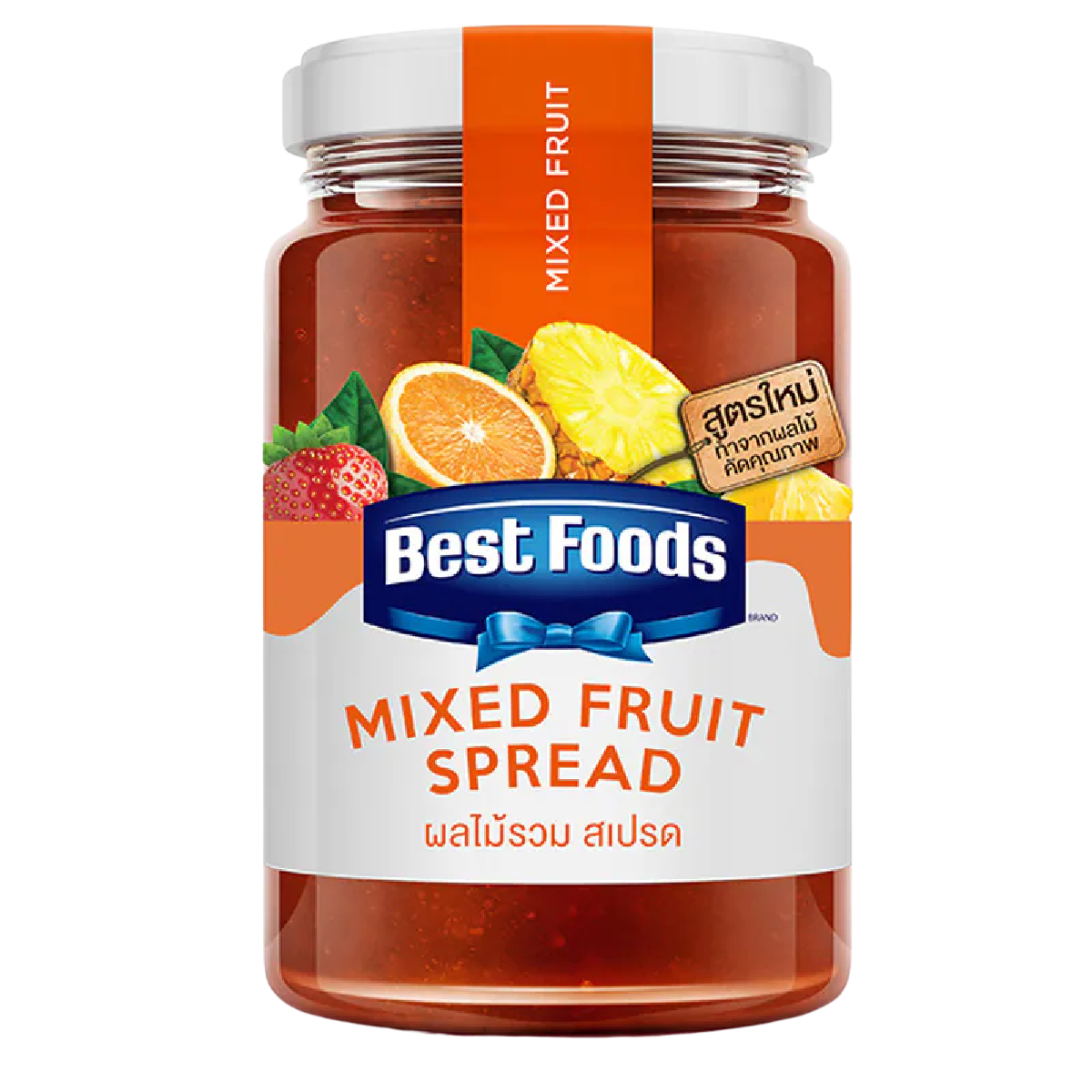 Jar of Best Foods Mix Fruit Jam with fresh fruit pieces visible inside, perfect for spreading on bread or toast