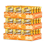 Grinny Sponge Bomb Snack extreme cheddar cheese flavor, 15g x3 packs, dry grocery snack with cheese-flavored sponge candies.