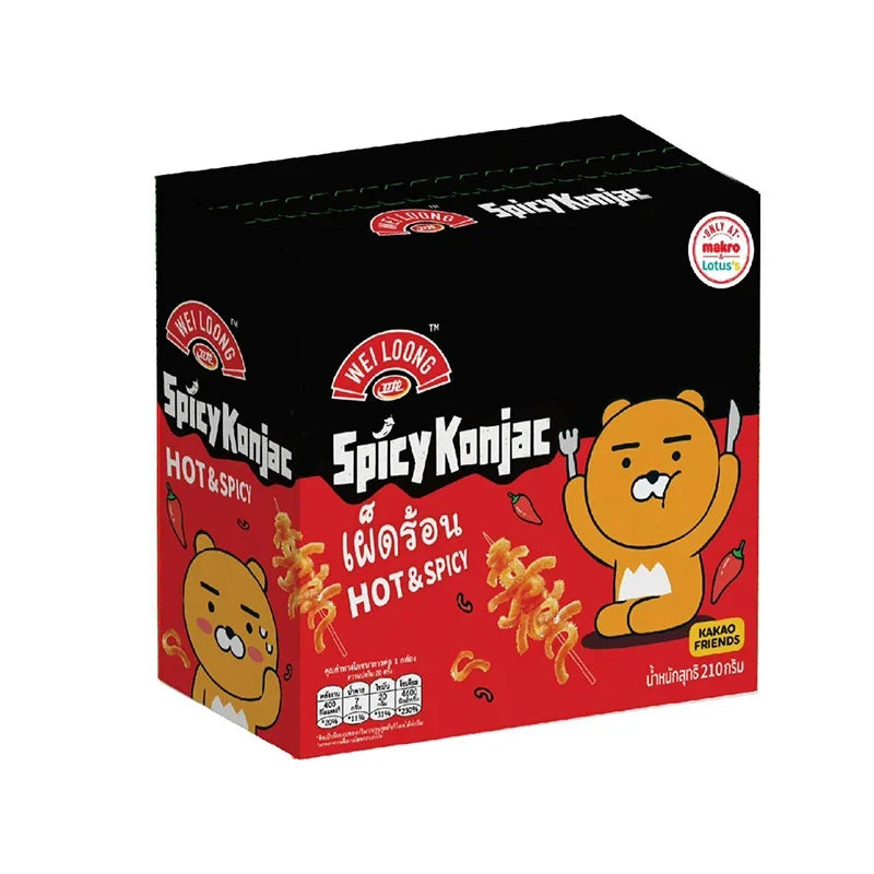 WEI LOONG Konjac Hot and Spicy snack in 400g pack, dry grocery, spicy konjac snack with red chili flakes and seasoning.