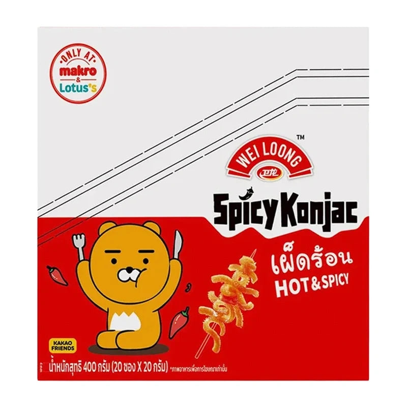 Wei Loong Konjac Hot and Spicy snack in 400g package, dry grocery snack with spicy flavor and chewy texture.