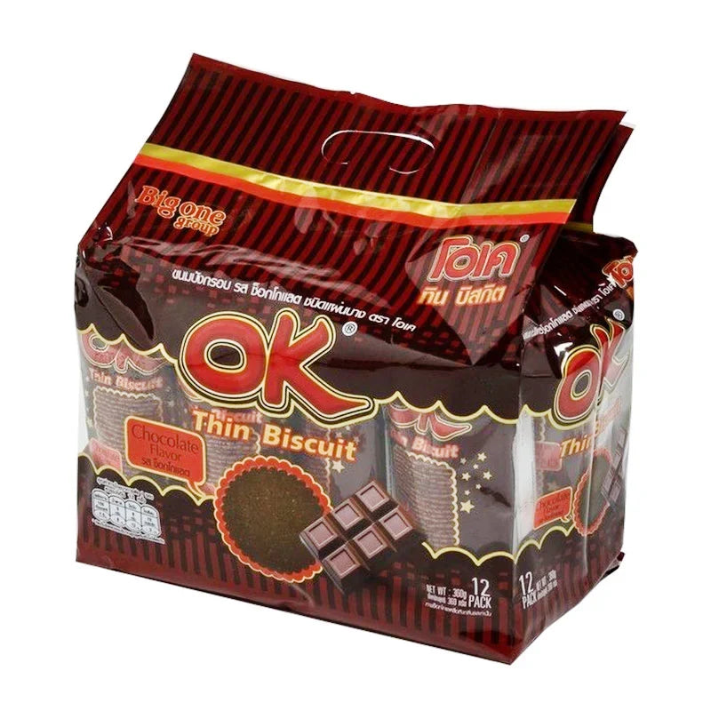 OK Cracker Chocolate 30g snack pack featuring crispy crackers coated with rich chocolate, ideal for a sweet treat.