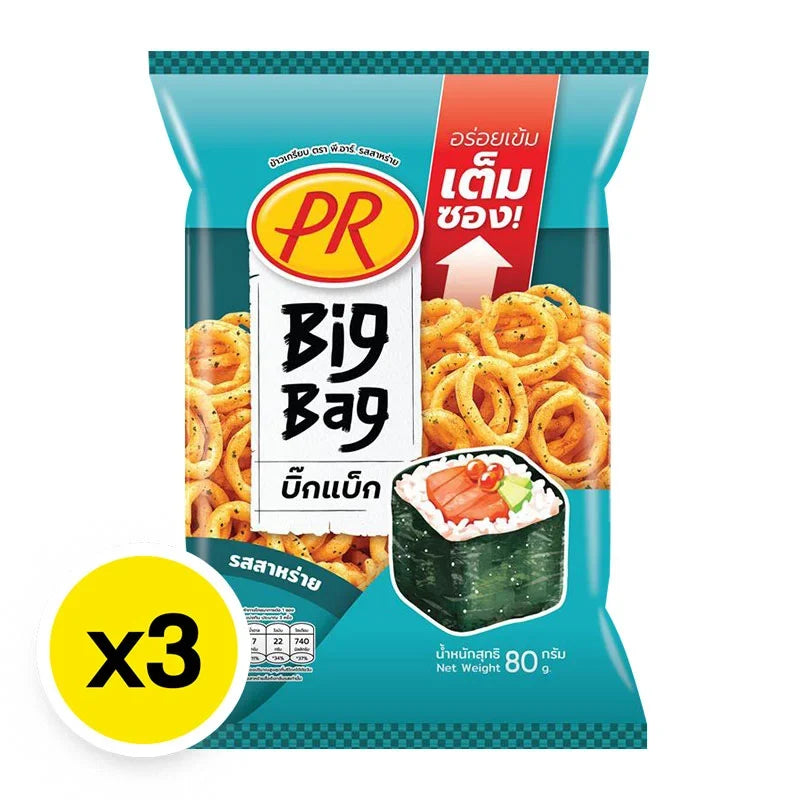 PR Crispy Snack Seaweed 80g, pack of three, crispy seaweed snacks in a dry grocery and snack product from the PR brand.