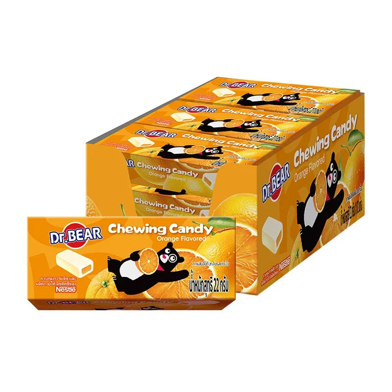 DR.BEAR soft candy fruity orange flavor in a 22g package, arranged in a box of 12 for snack and confectionery enjoyment.