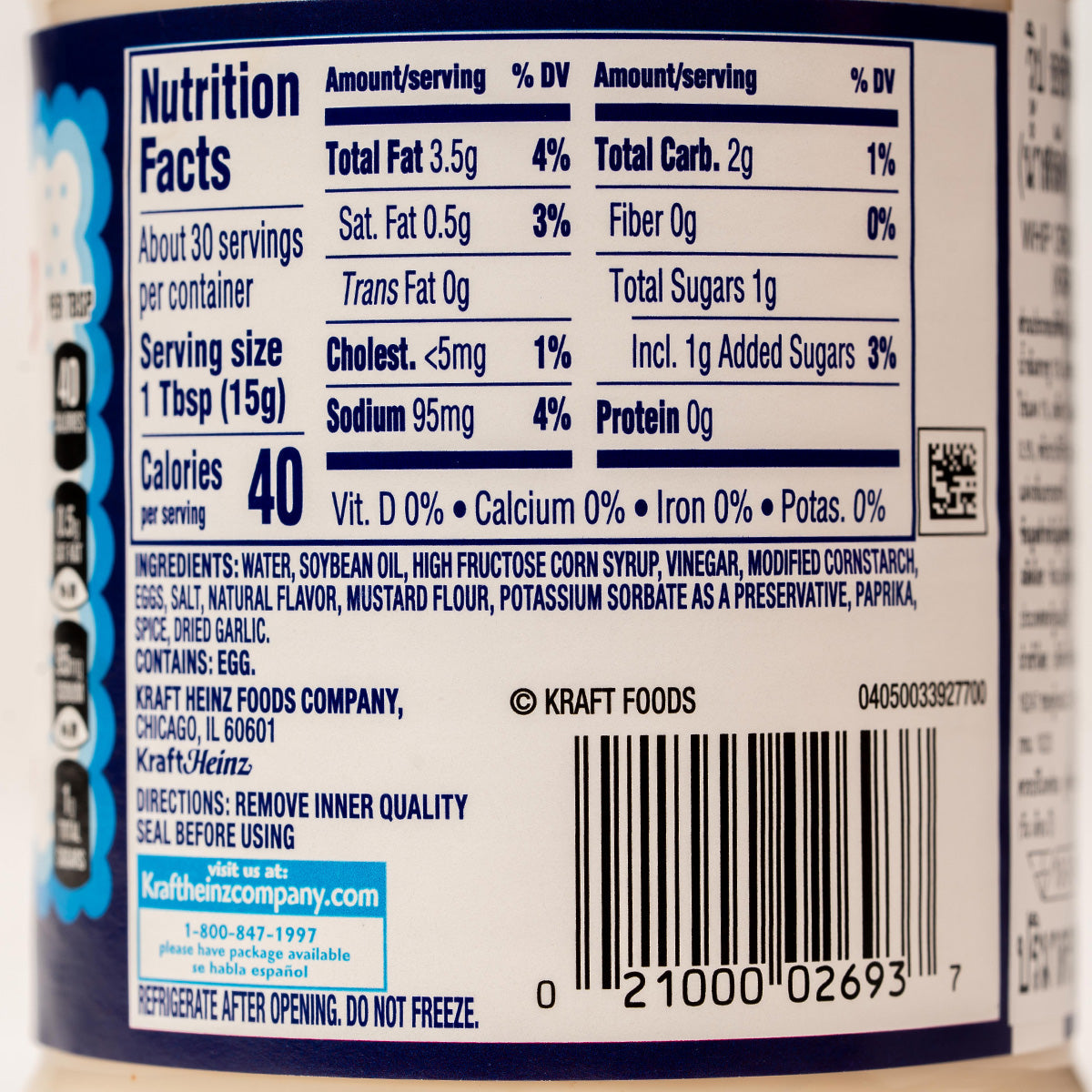 Jar of Kraft Miracle Whip mayonnaise with a white lid and label showing the product name and brand.
