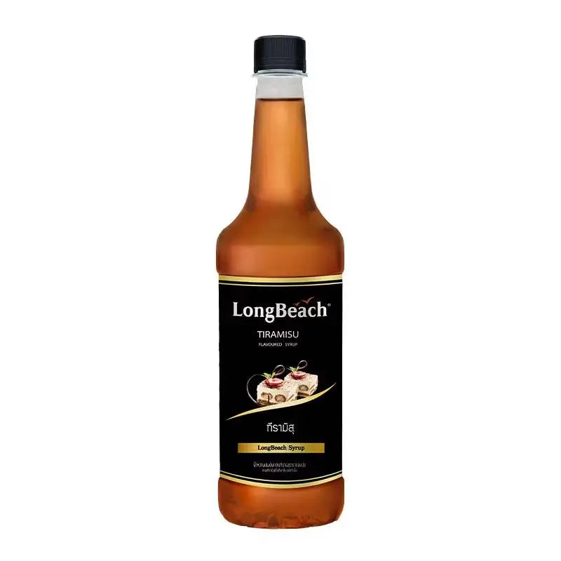 LongBeach Tiramisu Syrup bottle, dry grocery product, with a label showing the LongBeach brand and Tiramisu flavor.
