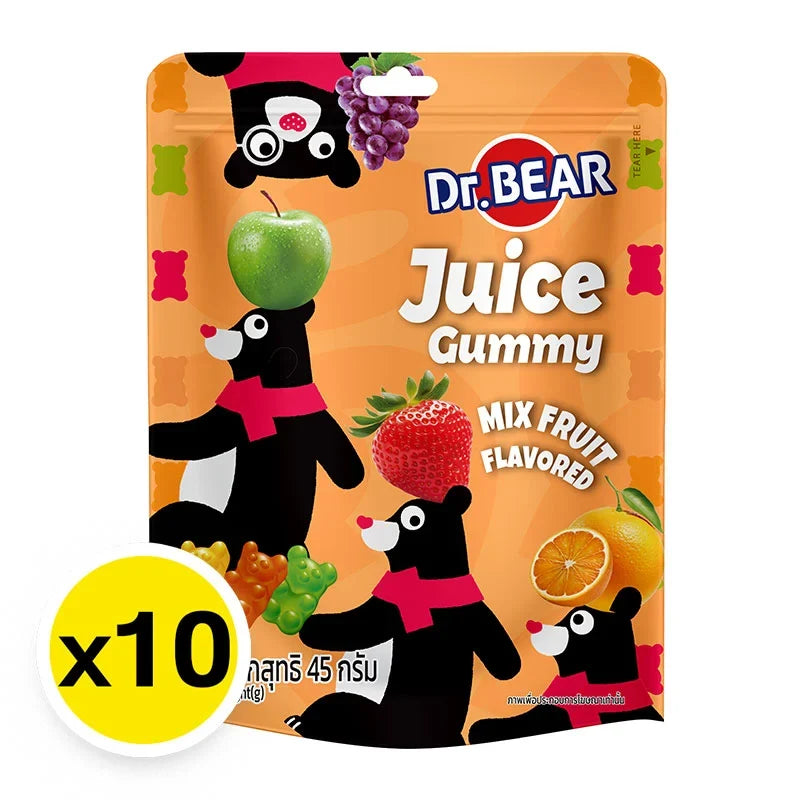 Assorted Dr.Bear Mixed Fruit Gummies in a 45g package, colorful chewy candies from DR.BEAR for snack or confectionery.