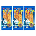 ARO Fish Snack BBQ 80g pack, dry grocery seafood snack with crispy fish pieces in BBQ flavor, three-pack for snacking.