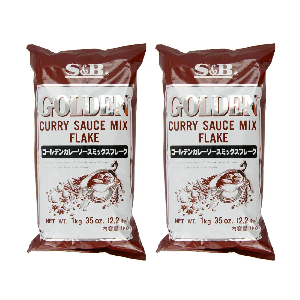 S & B Golden Curry Sauce Mix flake with powder and beef bouillon in dry grocery package, ready for cooking.