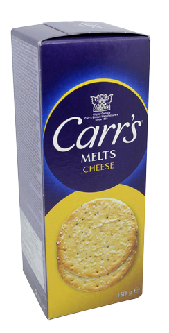 Carr's Melt Cheese confectionery snack in bright packaging, featuring cheesy, creamy caramel squares.