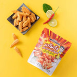 Monori Crispy Shrimp Chin Tom Yum flavor snack sachets, dry grocery crispy seafood snack, 6 packs, 22g each