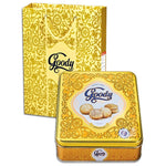 Bibica Goody Gold square tin containing 450g of cookies, part of the dry grocery snacks and confectionery collection.