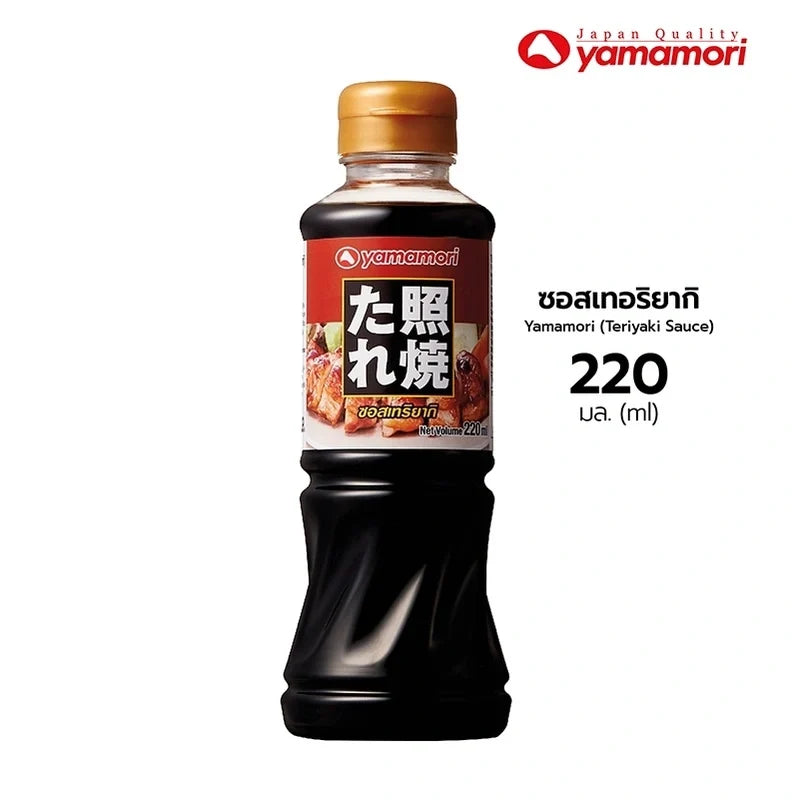 Yamamori Teriyaki Sauce in 220ml bottle, displayed in a pack of 24, ideal for Japanese cuisine and stir-fry dishes.