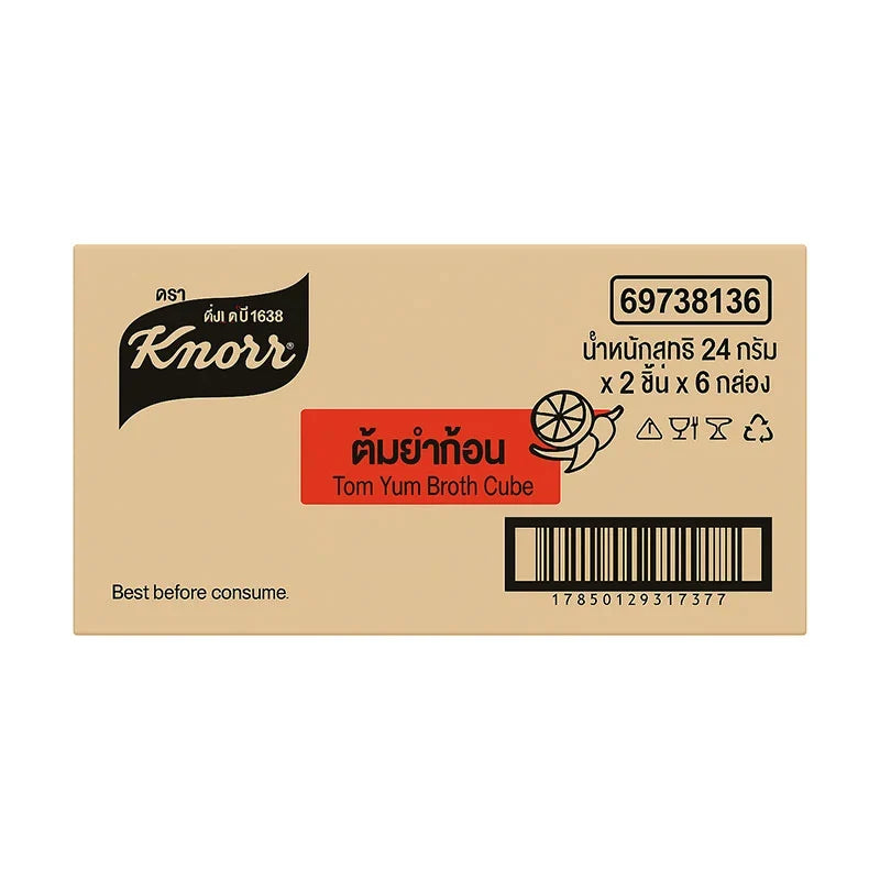 Knorr Cube Tomyam flavor, 24g dry grocery product, savory Thai-style seasoning cube from Knorr.