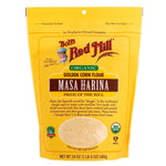 Organic Bob's Red Mill Corn Flour Masa Harina for baking and cooking, shown in a resealable bag.