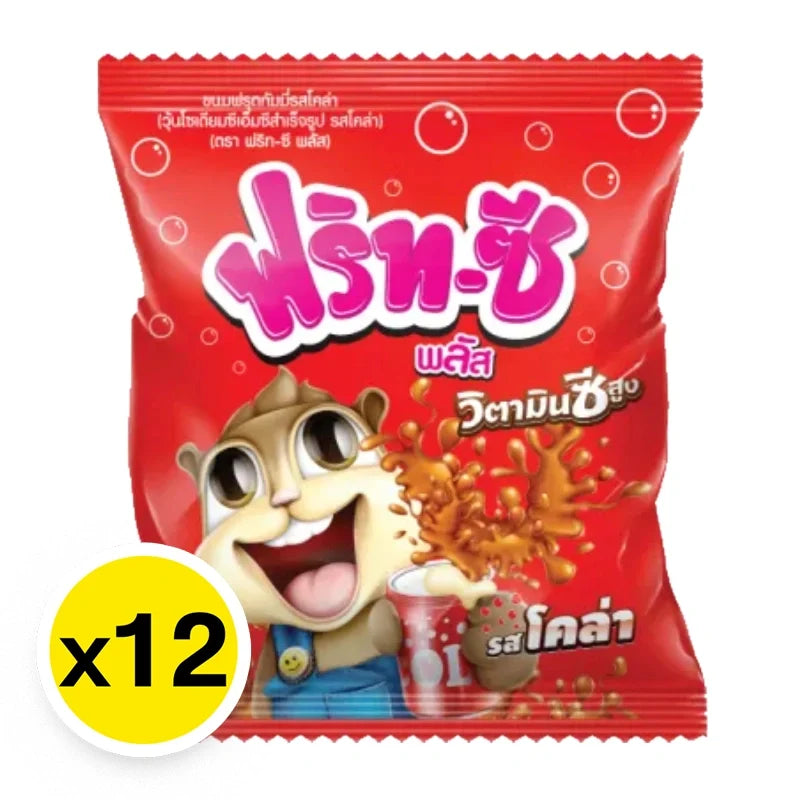 FRIT-C Frit-c Plus Gummy Cola flavored candies in 22g packs, snack confectionery with colorful gummy cola shapes.