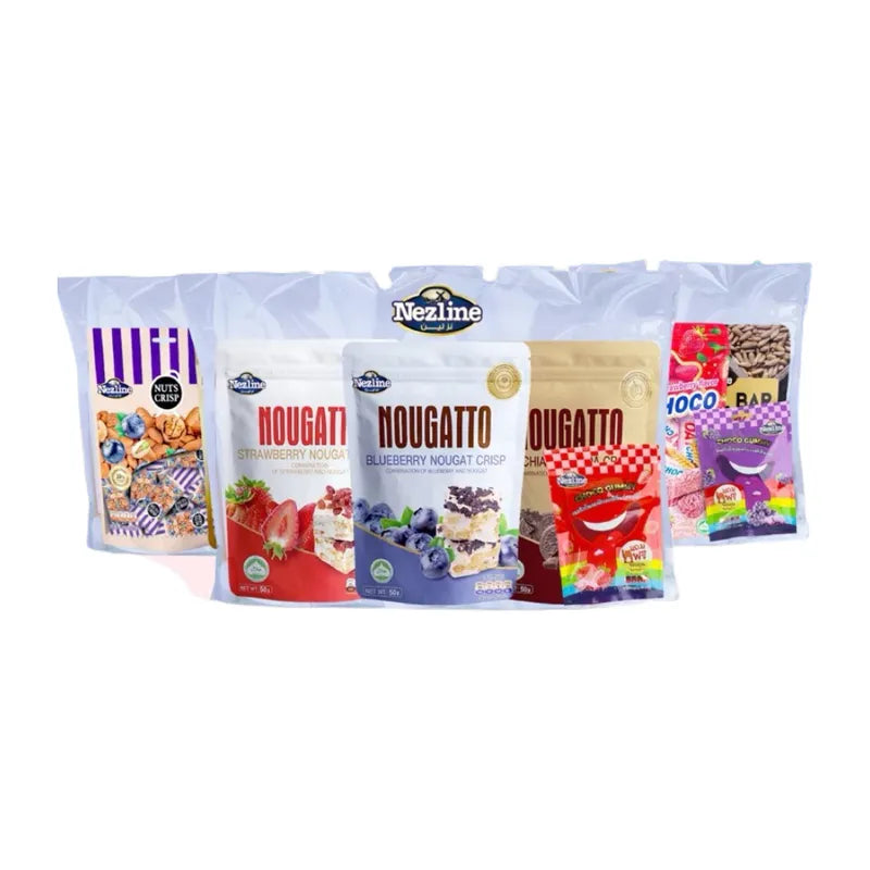 Nezline Nougatto oat choco and nut crisps snack in 80g packaging with crunchy oats, chocolate, and nut pieces.