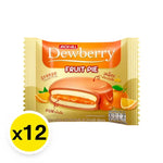 Dewberry orange fruit pie coating in 18.5g dry snack package, sweet confectionery and dessert topping.