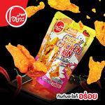 O-YUA Crispy Fried Chicken Skin Snack with Tom Yum flavor, 35g, showcasing the crunchy texture and spicy, tangy seasoning.