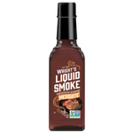 Wright Mesquite Liquid Smoke in a bottle, used as a flavor enhancer for grilling and cooking in the grocery category.