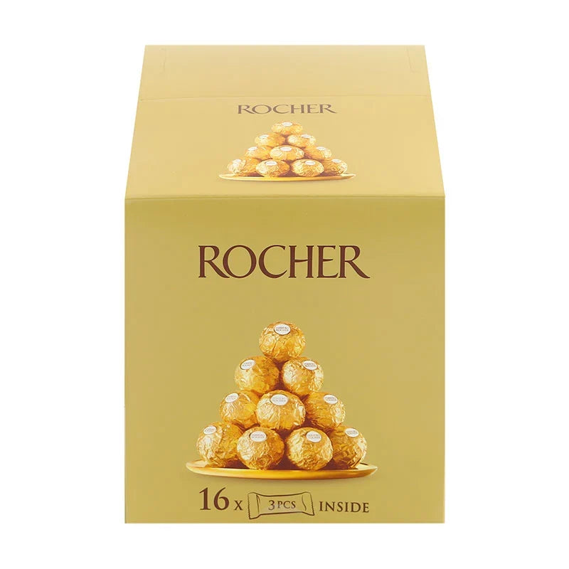Ferrero Rocher Chocolate T3 600g box of hazelnut chocolates, wrapped in gold foil, in a dry grocery product image