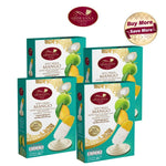 Sriwanna soft baked mango coated with coconut milk, dry grocery snack on a white background
