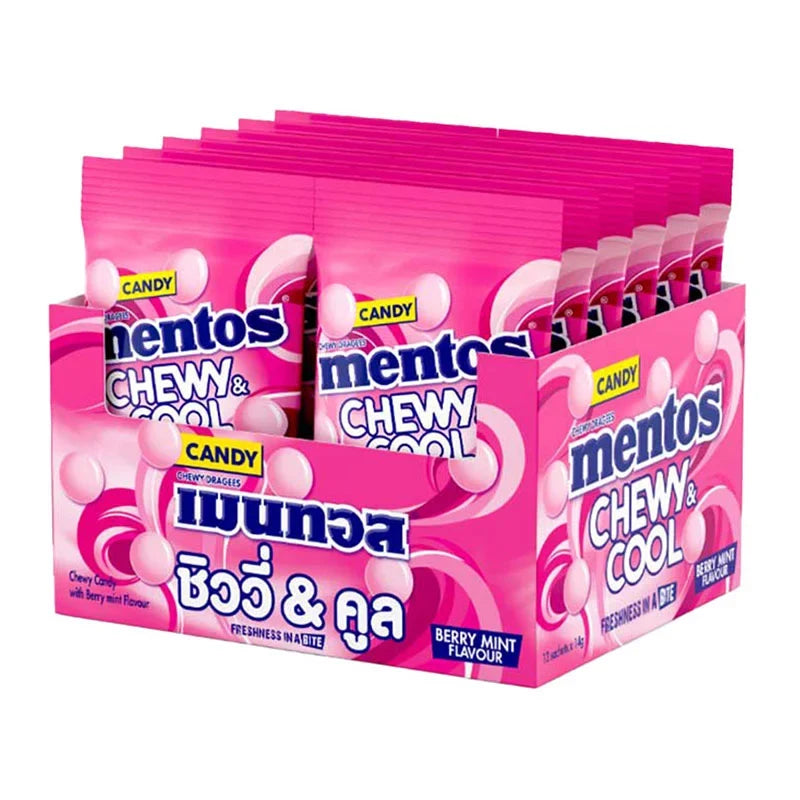 Mentos Chewy Cool Berry Mint candies in a 14g package, fruity and mint-flavored snack from Mentos.