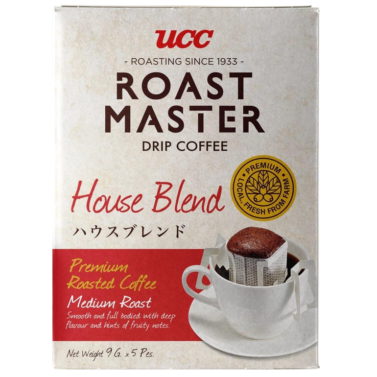 Ucc Roast Master Drip Coffee House Blend in a brewed coffee cup with a spoon, showcasing the rich, dark coffee aroma and texture.