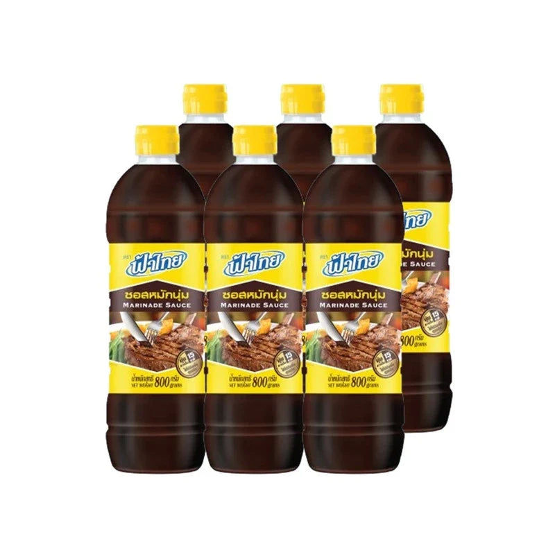 FATHAI Fathai Marinade Sauce 800g bottle, packaged in a set of six for dry grocery use, with label details visible.