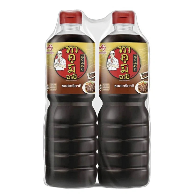 Takumi Aji Teriyaki Sauce 1L bottles, Japanese dry grocery, soy-based sauce for cooking and marinating, two bottles shown.