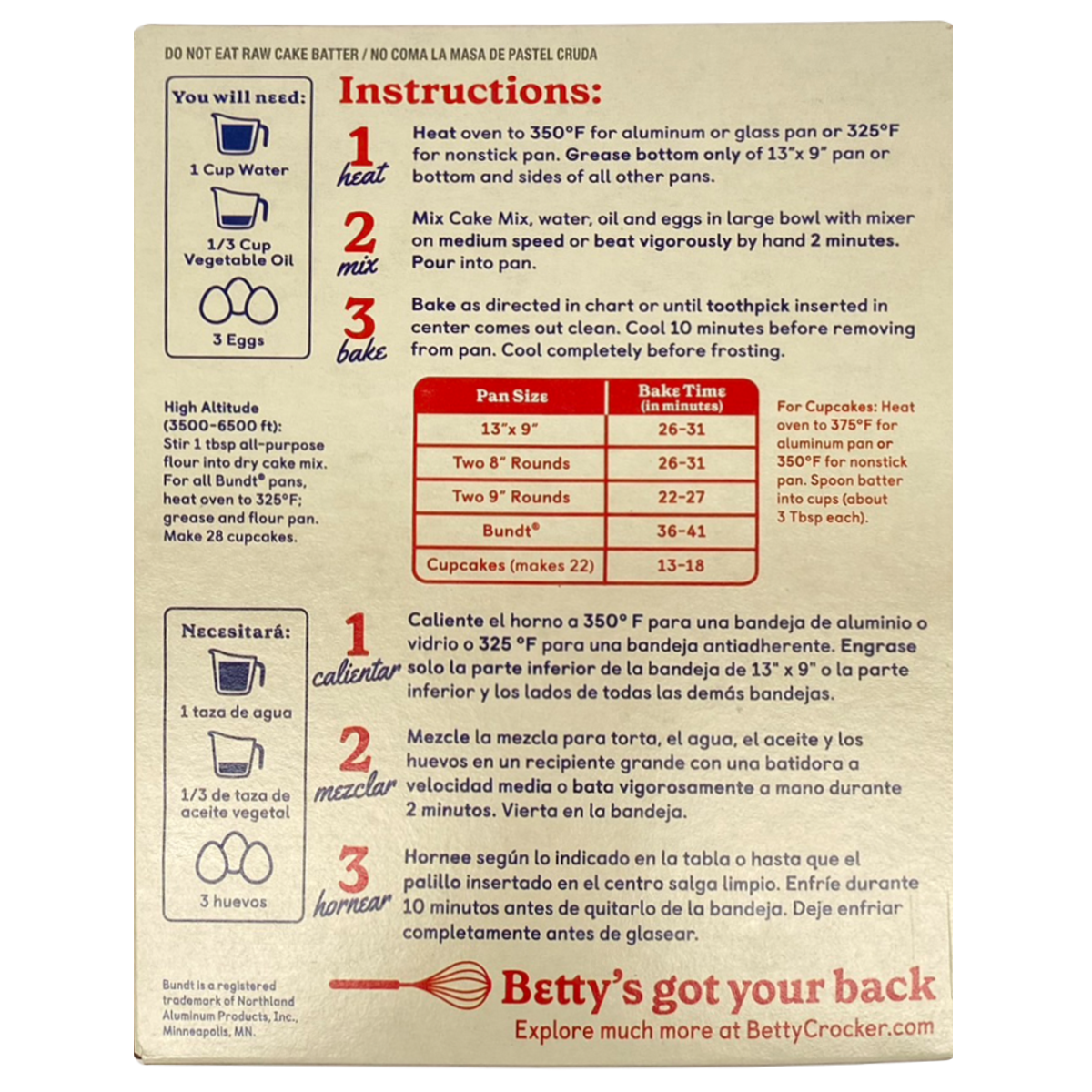 Betty Crocker Super Moist Yellow Cake Mix package with baking instructions and ingredients on a grocery store shelf