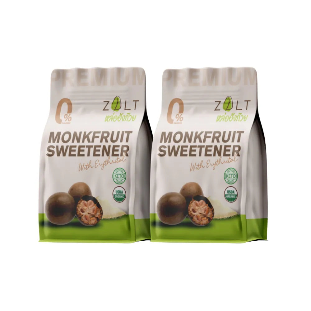 Zalt Luang Han Guo Sugar in a clear package, dry grocery product with certification, showcasing the product label and packaging.